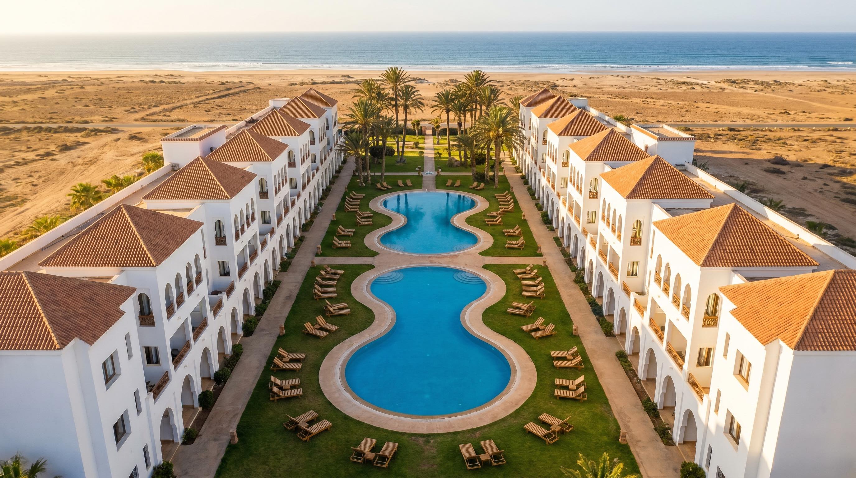 Ocean Bleu resort from the air, El Jadida, Morocco