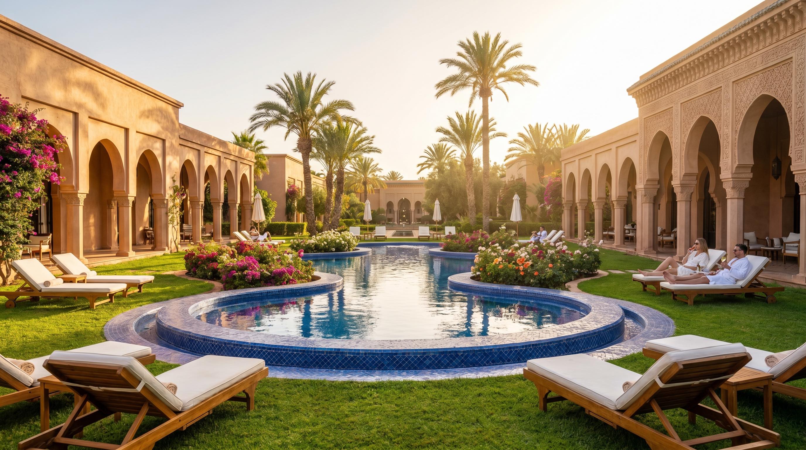 The central pool garden at Ocean Bleu, El Jadida